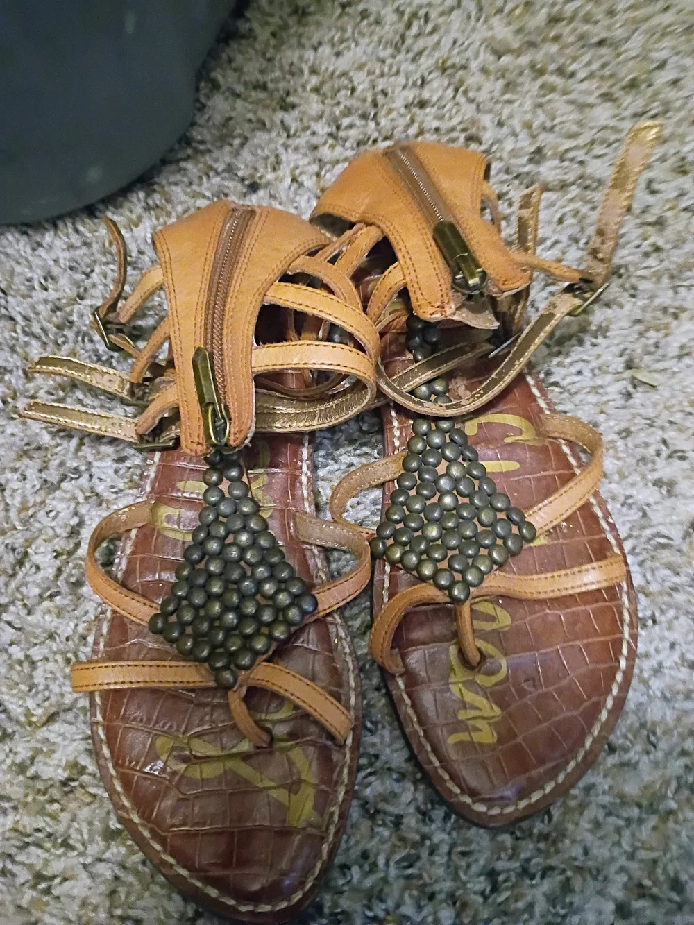 Women's Tan Beaded Gladiator Belt Sandal Straps
